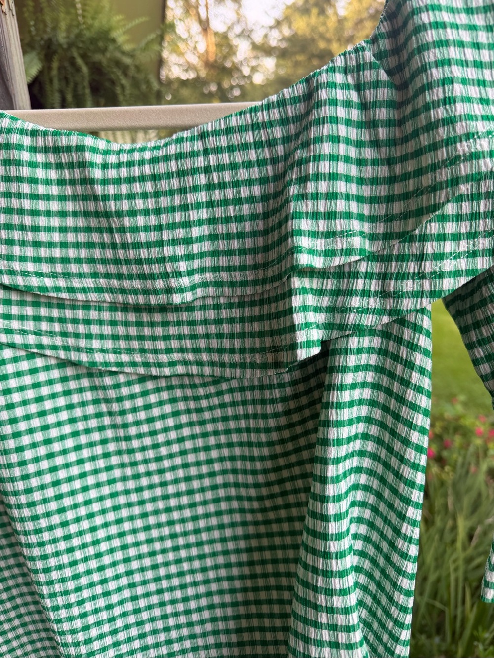Cato Green Gingham Ruffle Neck Blouse - Picture 6 of 6